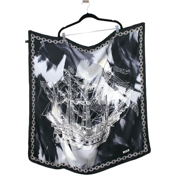 AKER 100% Silk Black and White Multi Color Patterned - Picture 1 of 6